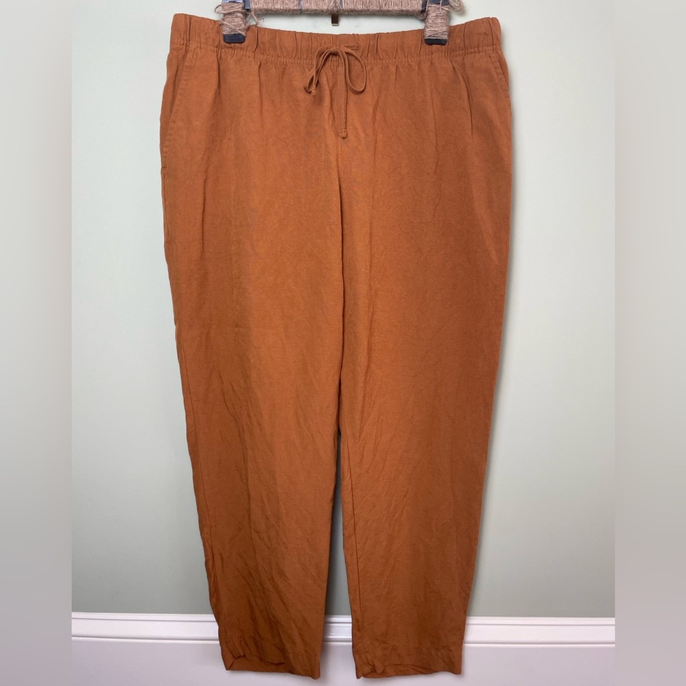 a new day Linen Pants Relaxed Fit Burnt Orange Adjustable Tie Waist size XL